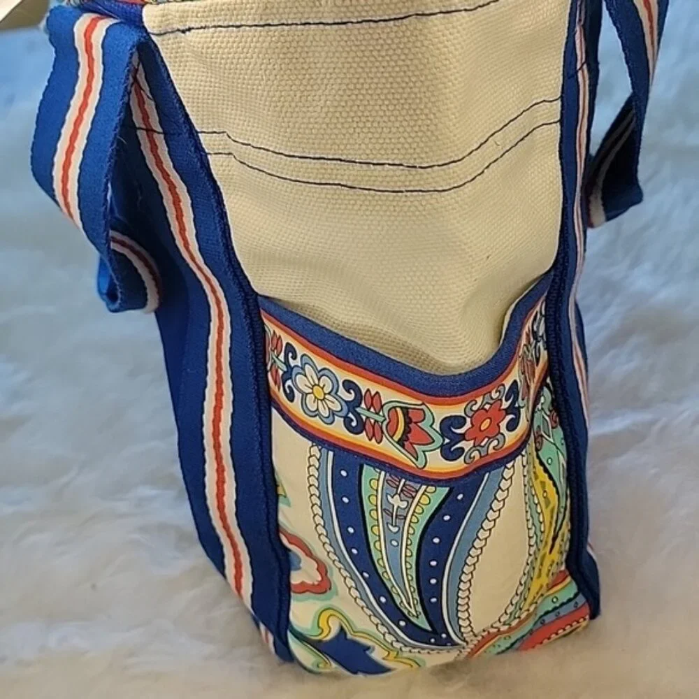 VERA BRADLEY Marina Paisley Print Blue‎ Cream Colorblock Double Handle Boho Tote